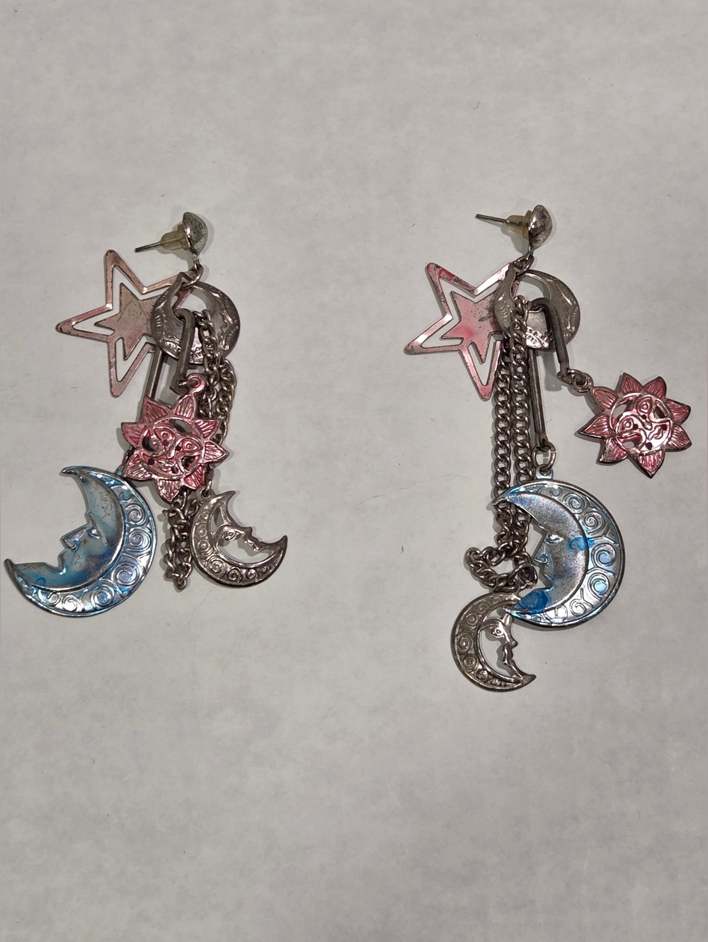 Vintage Celestial Sun Moon Stars Dangle Earrings
